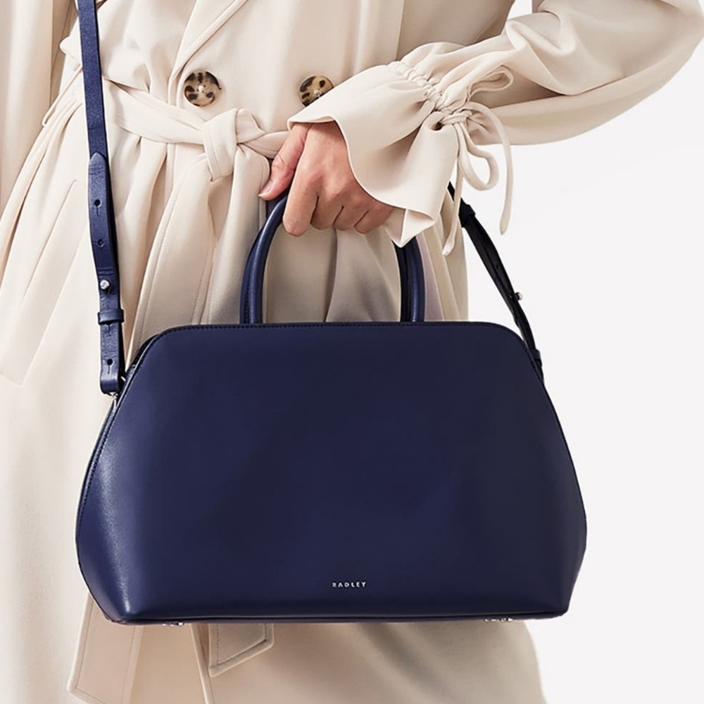 RADLEY LONDON Navy Bag Dome-Top Leather Crossbody Satchel Purse